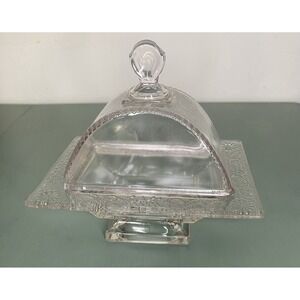 Rare Depression Glass Butter Dish Rectangular Floral Daisy 1940's (2) Small Chip